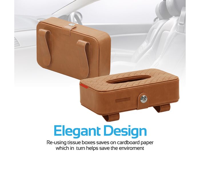 Promate TissueBox PU Leather Clip Car Sun Visor Tissue Box Holder for Facial Tissue & Other Napkin Papers - Brown - Zoom Image 2