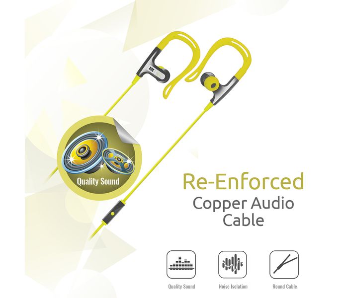 Promate Glitzy Premium In Ear Noise Isolating Earhook Over-Ear Headphones, Yellow - Zoom Image 3