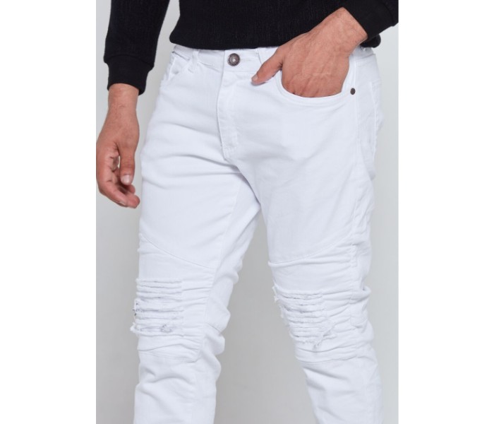 Petro OU10010 Distressed Striped Skinny Fit Jeans 33-White - Zoom Image 4