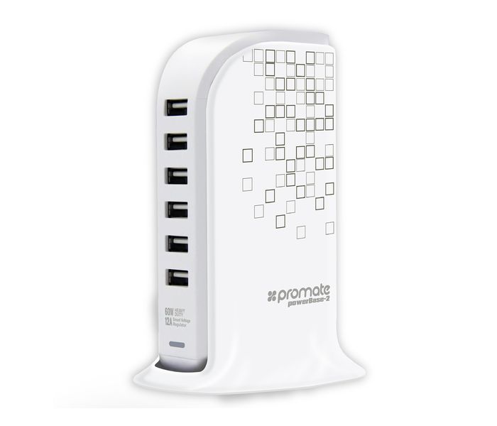 Promate PowerBase-2 12000mAh Fast AC Charging Station Hub with 6 USB Ports, White - Zoom Image 6