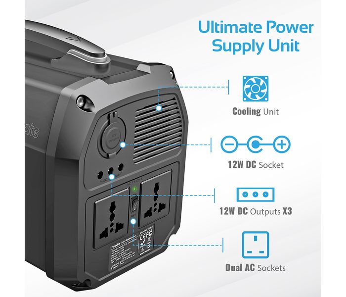 Promate Safarimate 300W 41.6Ah All in 1 High Capacity Portable Power Station, Black - Zoom Image 3