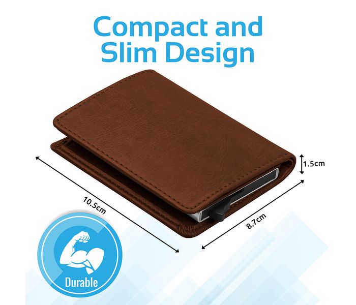 Promate RFIDWallet Ultra Slim Bifold Leather Wallet, Brown - Zoom Image 2