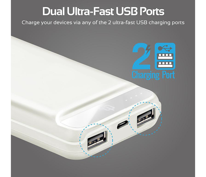 Promate QUANTUM-20 Ultra-Compact 20000mAh High Capacity Power Bank with Dual USB Ports - White - Zoom Image 4