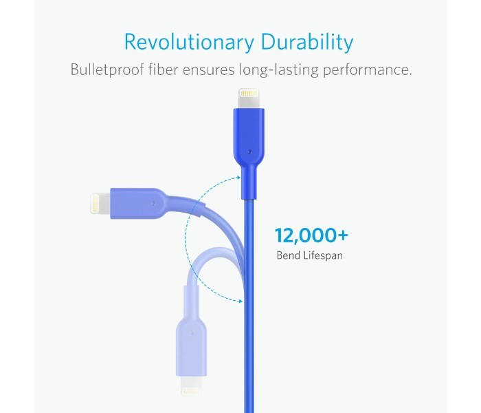 Anker A8432 Powerline II Lightning Cable 3 ft Blue - Zoom Image 5