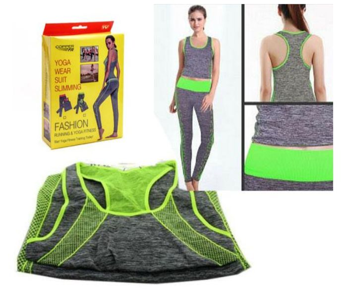 Taqdeer 1212-2 Copper Fit Slimming and Yoga Fashion Wear Suit Green and Grey - Zoom Image 1