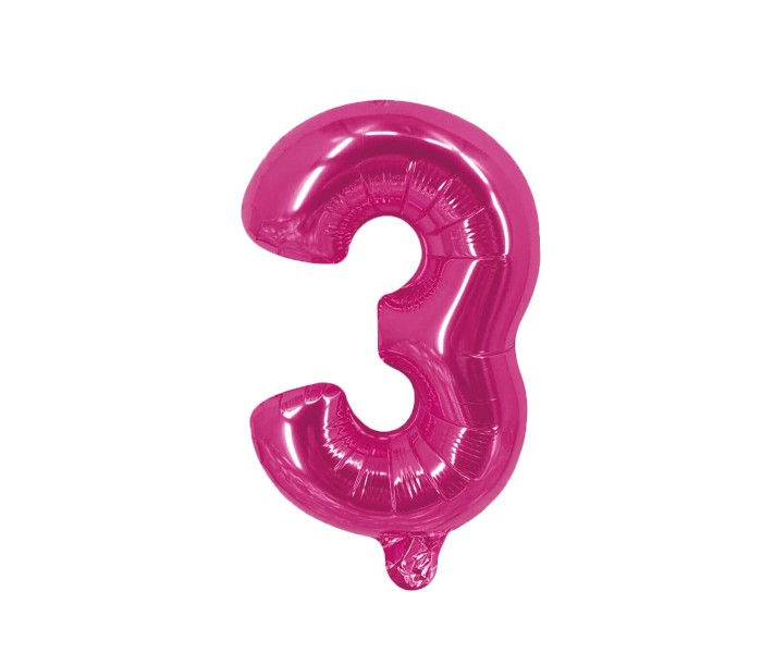 Party Time 3-PI-804086 Number 3 16 Inch Foil Balloon Pink - Zoom Image