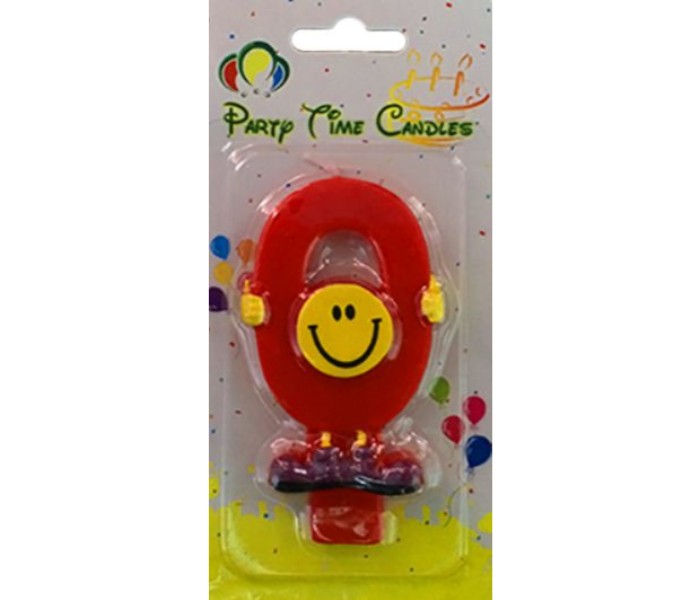 Party Time M082 Number 0 Smiley Birthday Candle Red - Zoom Image