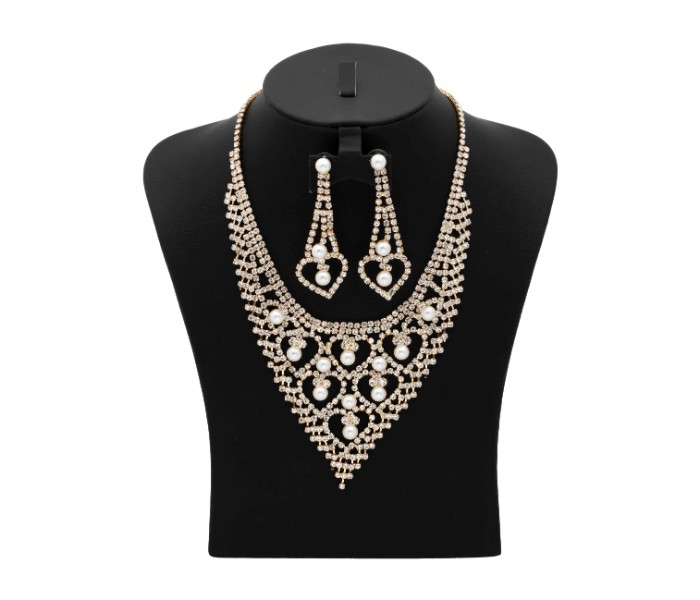 Multi layer Necklace set 33071 Gold and White - Zoom Image 1