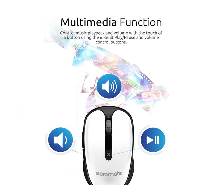 Promate Clix-4 2.4Ghz Multimedia Wireless Optical Mouse with USB Adapter, White - Zoom Image 8