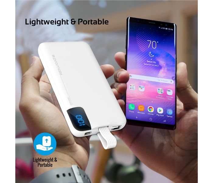 Promate Polymax-10C 10000 mAh Portable Power Bank with 2.1A USB Type C Charging Port, White - Zoom Image 6