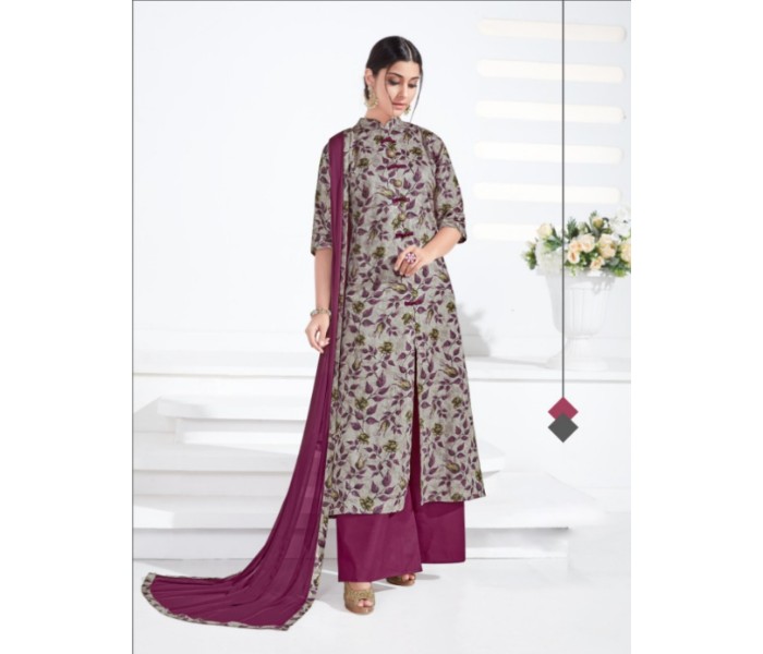 Ziyata Collections ZY2004 Unstitched Cotton Churidar Dark Grey and Purple - Zoom Image