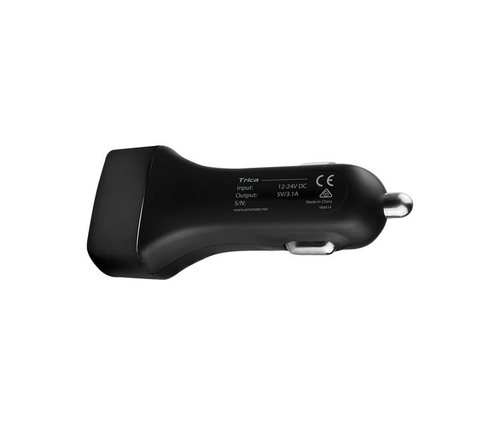 Promate Trica Ultra Fast Lightweight Universal Car Charger with 3 Port USB, Black - Zoom Image 2