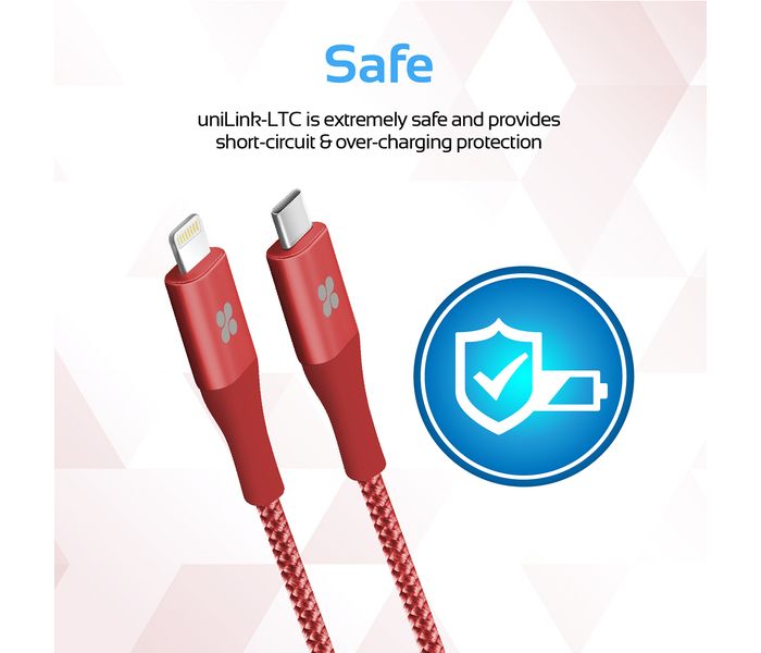 Promate UniLink-LTC USB Type-C OTG Cable with Lightning Connector - Red - Zoom Image 4