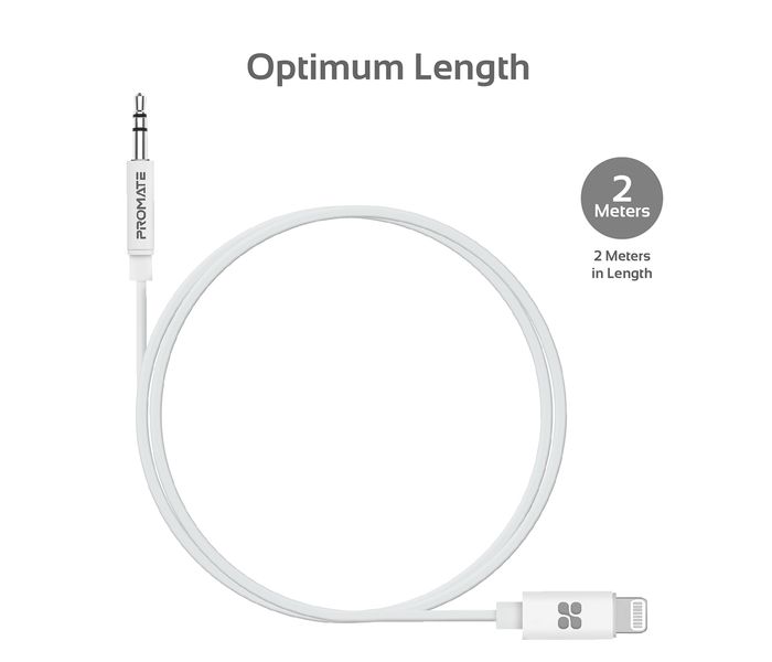 Promate AudioLink-LT2 Apple MFi Certified 3.5mm Lightning AUX Cable - White - Zoom Image 5