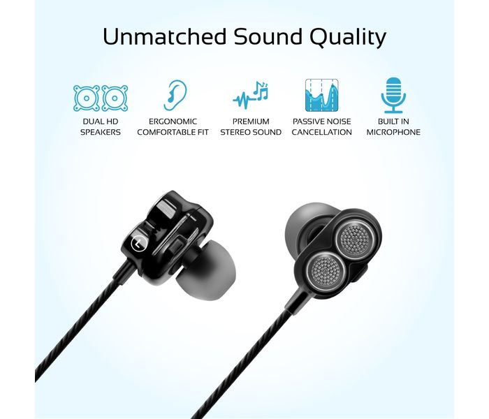 Promate Onyx Bass Boost Dual Driver In-Ear Earphones, Black - Zoom Image 2