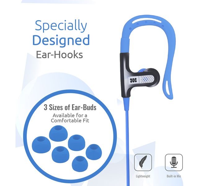 Promate Glitzy Premium In Ear Noise Isolating Earhook Over-Ear Headphones, Blue - Zoom Image 2