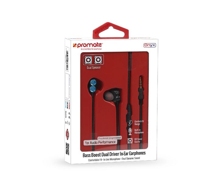 Promate Onyx Bass Boost Dual Driver In-Ear Earphones, Blue - Zoom Image 6