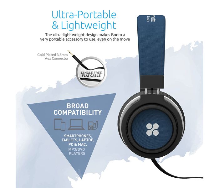 Promate Boom Over the Ear Wired Headset with Noise Cancellation, Blue - Zoom Image 3