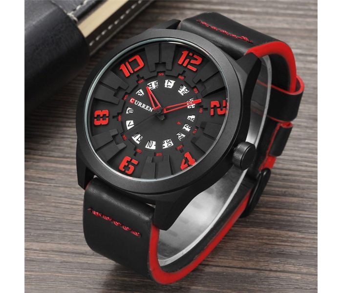 Curren 8258 Casual Quartz Watch For Men Black And Red - Zoom Image 3