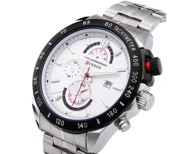 Curren 8148 Stainless Steel Watch For Men Silver And White - Zoom Image 1