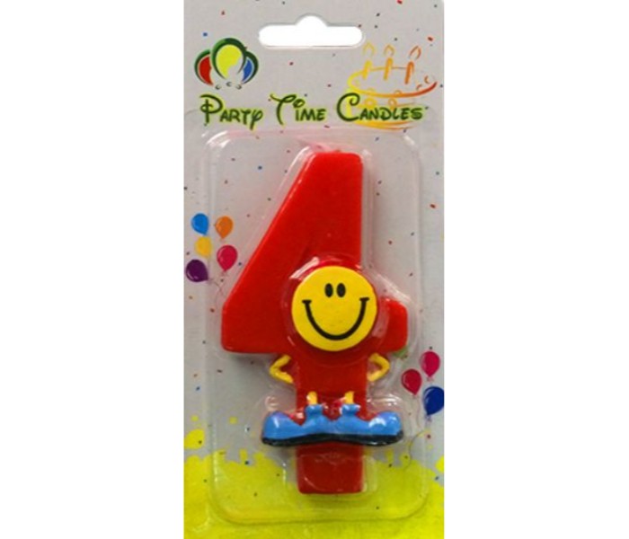 Party Time M082 Number 4 Smiley Birthday Candle Red - Zoom Image