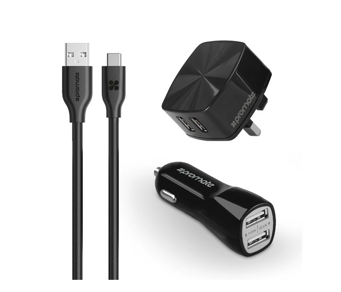 Promate UniCharger.UK Ultra Fast 3 in 1 Dual USB Wall Charger and Car charger , Black - Zoom Image 7