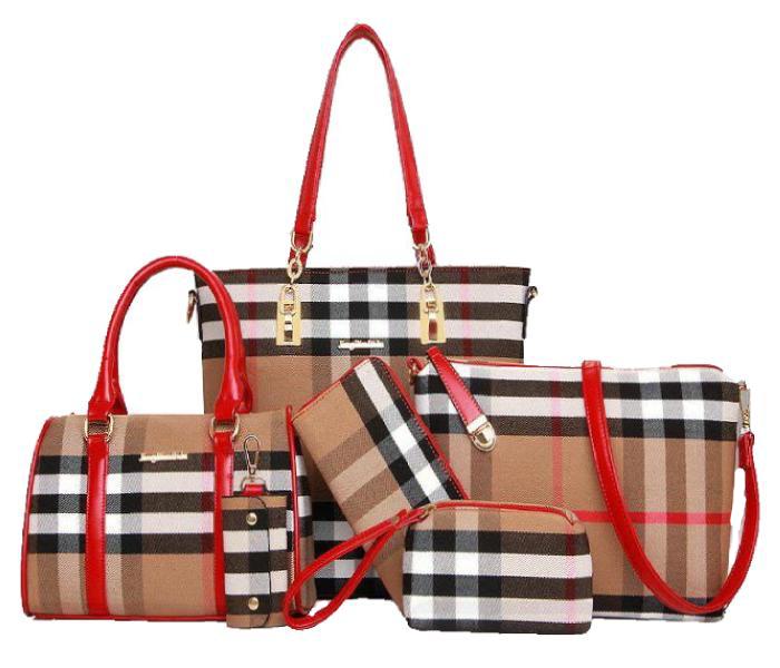 6 Piece Womens Elegant Plaid Tote Bag Set TB234 Red - Zoom Image