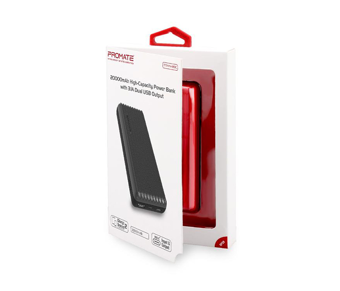 Promate TITAN-20C 20000mAh High-Capacity Power Bank with 3.1A Dual USB Output - Red - Zoom Image 5