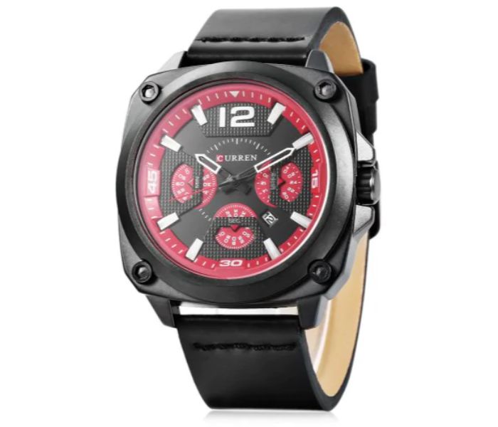 Curren 8260 Quartz Watch For Men Black And Red - Zoom Image