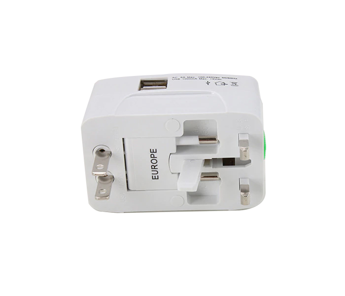 All In One Universal Travel Adapter With USB Port - White  - Zoom Image 2