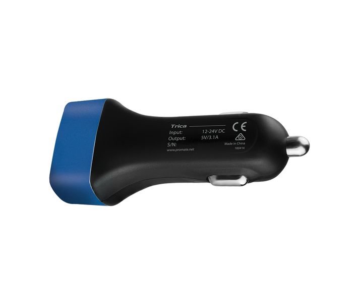 Promate Trica Ultra Fast Lightweight Universal Car Charger with 3 Port USB, Blue - Zoom Image 2