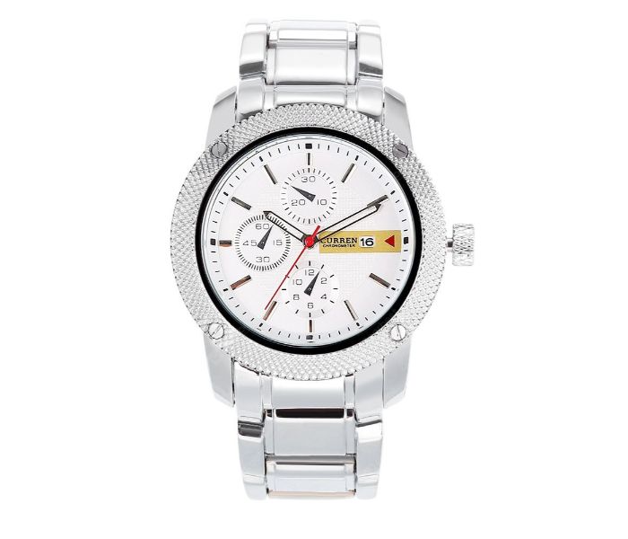 Curren 8069 Stainless Steel Analog Watch For Men Silver And White - Zoom Image 2