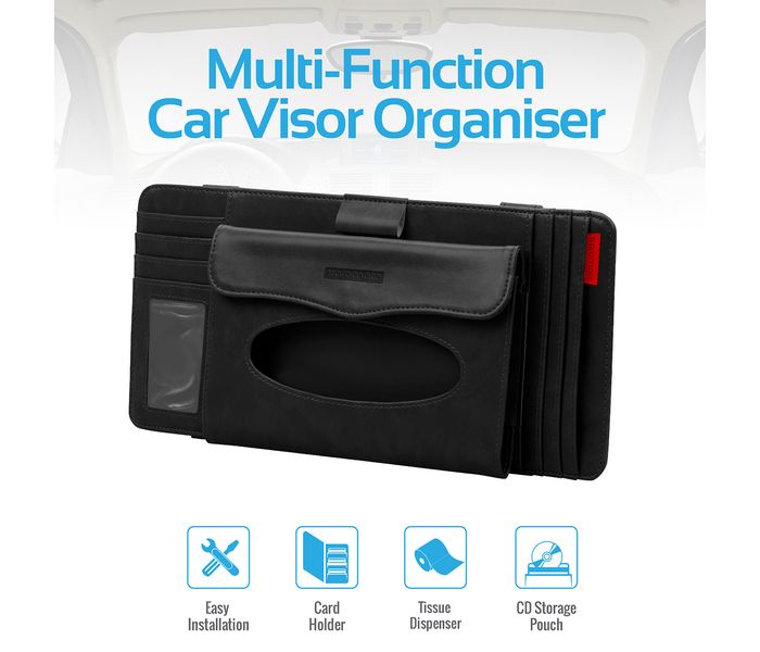 Promate CarCaddy 4-in-1 Multifunctional Car Sun Visor Organizer - Black - Zoom Image 1