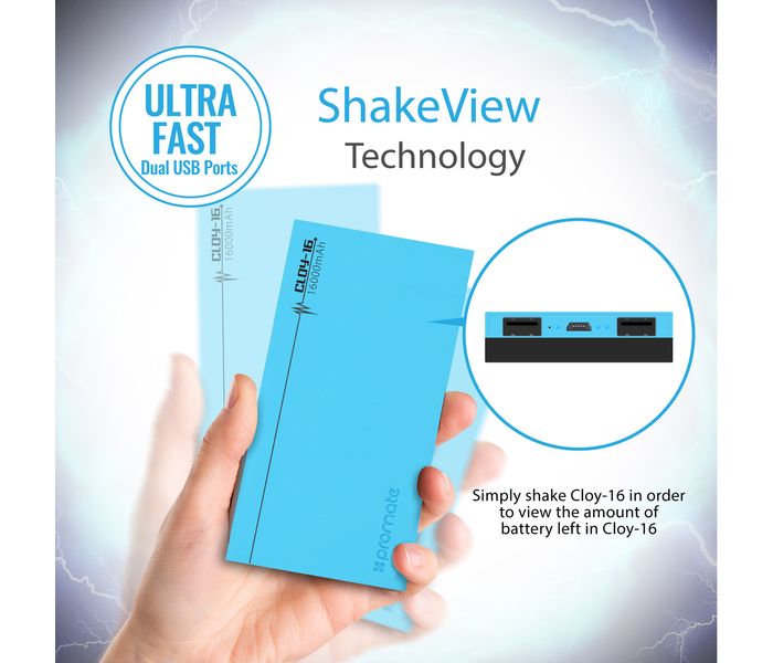 Promate Cloy-16 16000 mAh Dual USB Lightweight Portable Charger Power Bank with 4A Output Fast Charge, Blue - Zoom Image 4