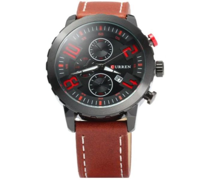 Curren 8193 Date Display Quartz Watch With Leather Strap For Men Red - Zoom Image 3