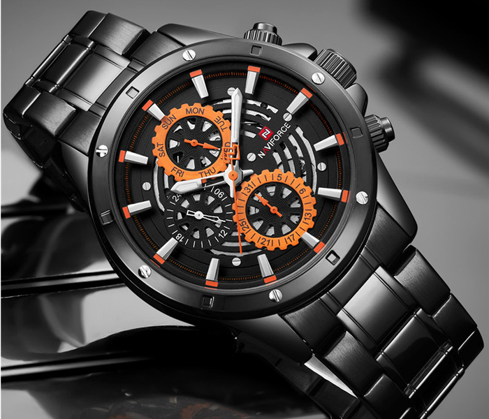 Naviforce 9149 Men Luxury Chronograph Stainless Steel Starp Watch - Orange - Zoom Image