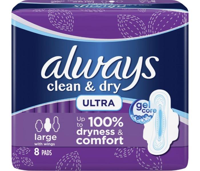 Always Clean and Dry Ultra Sanitary Pads with Wings Large - 8 Pads - Zoom Image