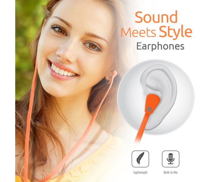 Promate Lacey Flat Trendy Tangle Free Lace Design Headphones with Built-in Microphone, Orange - Zoom Image 2