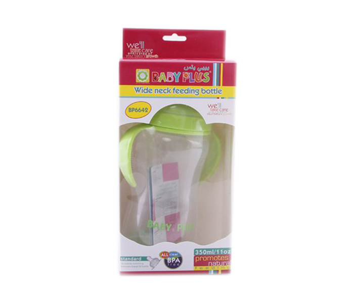 Baby Plus BP6642 350ml Plastic Wide Neck Feeding Bottle with Handle - Green - Zoom Image 2