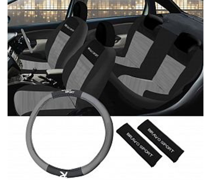 Bravo 13 Pieces Stretch Material Car Seat Cover, Black & Gray - Zoom Image 5