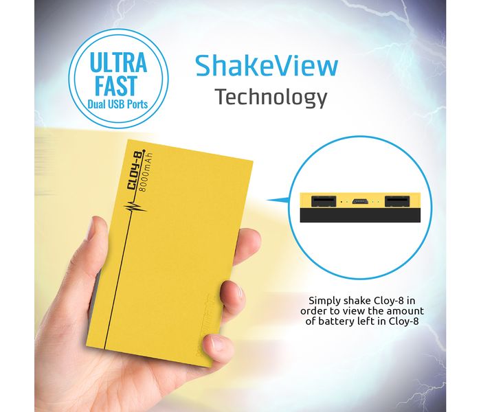 Promate Cloy-8 8000 mAh Dual Port Portable Charger Power Bank, Yellow - Zoom Image 4