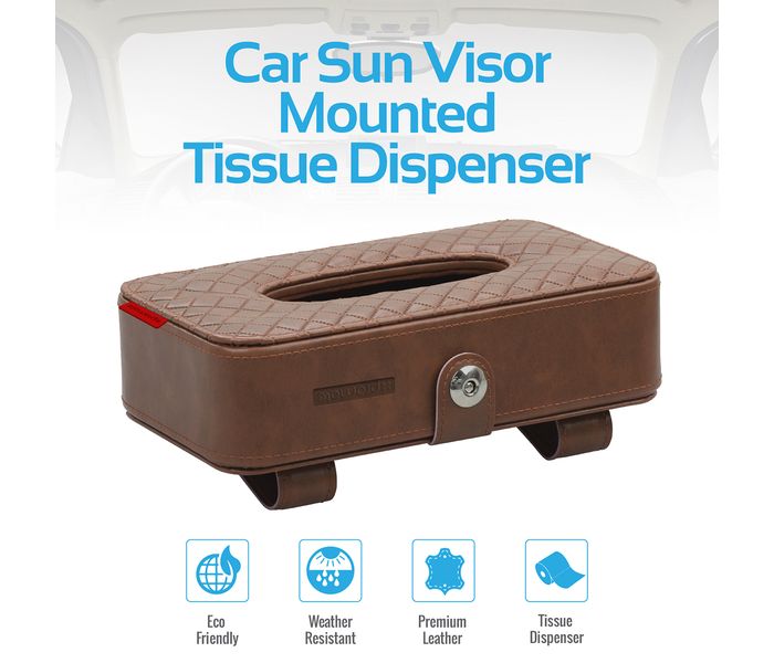 Promate TissueBox PU Leather Clip Car Sun Visor Tissue Box Holder for Facial Tissue & Other Napkin Papers - Cherrywood - Zoom Image 1