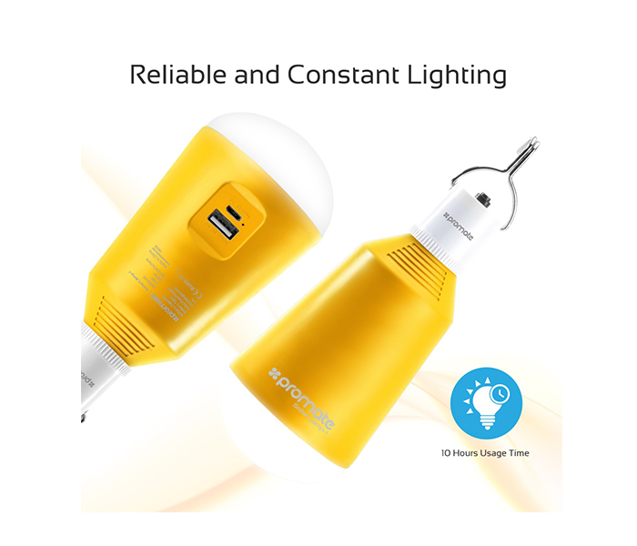 Promate SolarLamp-1 Built-in Power Bank LED Camping Lamp with Solar Panel - Yellow - Zoom Image 4