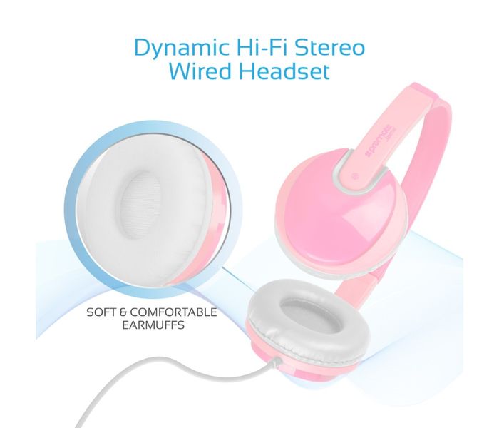 Promate Jamz Kiddie Over-The-Ear Wired Stereo Headset with HD Sound, Pink - Zoom Image 1