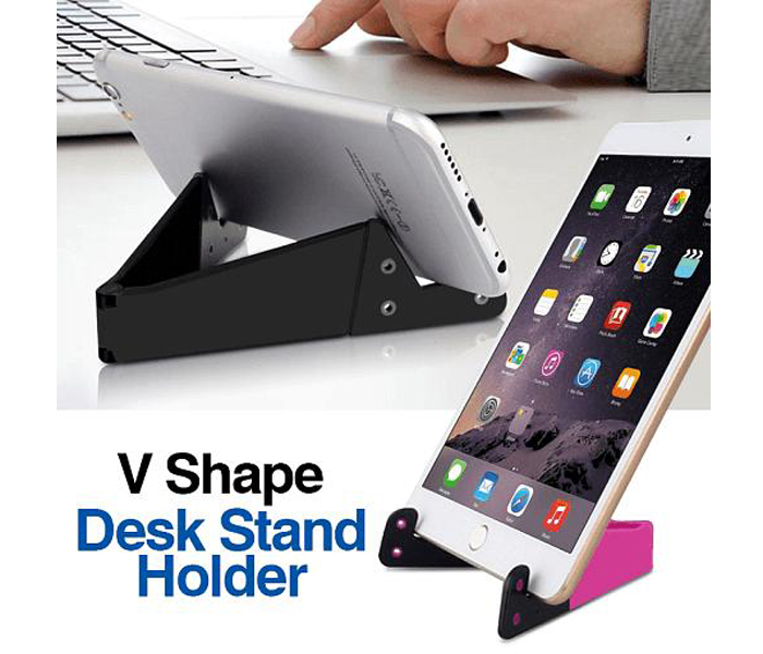 Universal Foldable V Shape Desk Stand Holder For Smartphones & Tablets - Black - Zoom Image 1