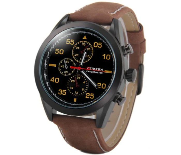 Curren 8156 Leather Strap Quartz Analog Watch For Men Brown - Zoom Image