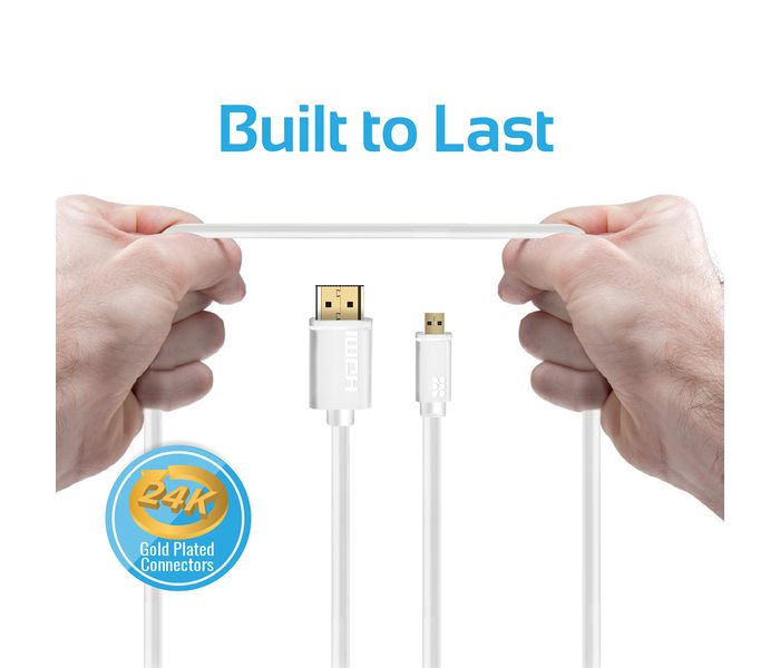 Promate LinkMate-H3 24K Gold Plated Micro-HDMI to HDMI Audio Video Cable - White - Zoom Image 3