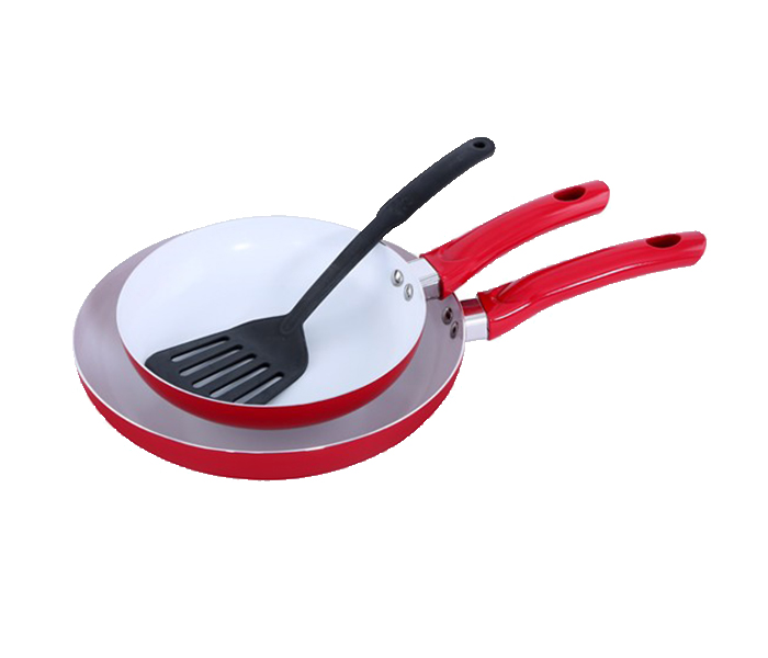 Royalford RF9349 3 Pieces Ceramic Frypan Set with Turner - White & Red - Zoom Image 1