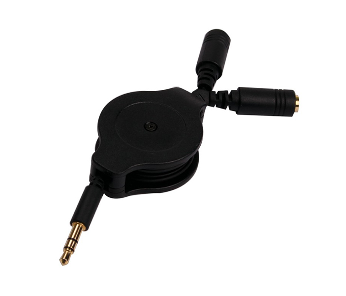 Trands TR-CA4650 3.5mm Male to 2 3.5mm Female Retractable AUX Splitter Cable - Black, 1 Meter - Zoom Image