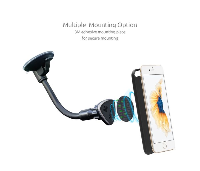 Promate MagMount 360 Rotatable Magnetic Car Glass Mount Stand Holder Clip with Suction Cup - Black - Zoom Image 3